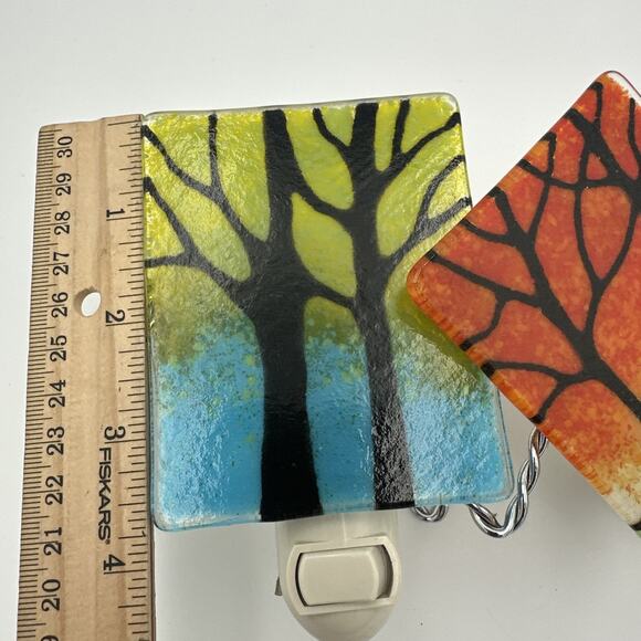 Lot Of 2 Fused Glass Tree Night Lights - Picture 2 of 6